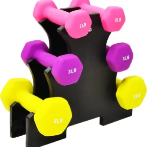 6-Piece Neoprene Dumbbell Set with Stand: 2/3/5 lb Weights for Home Workouts